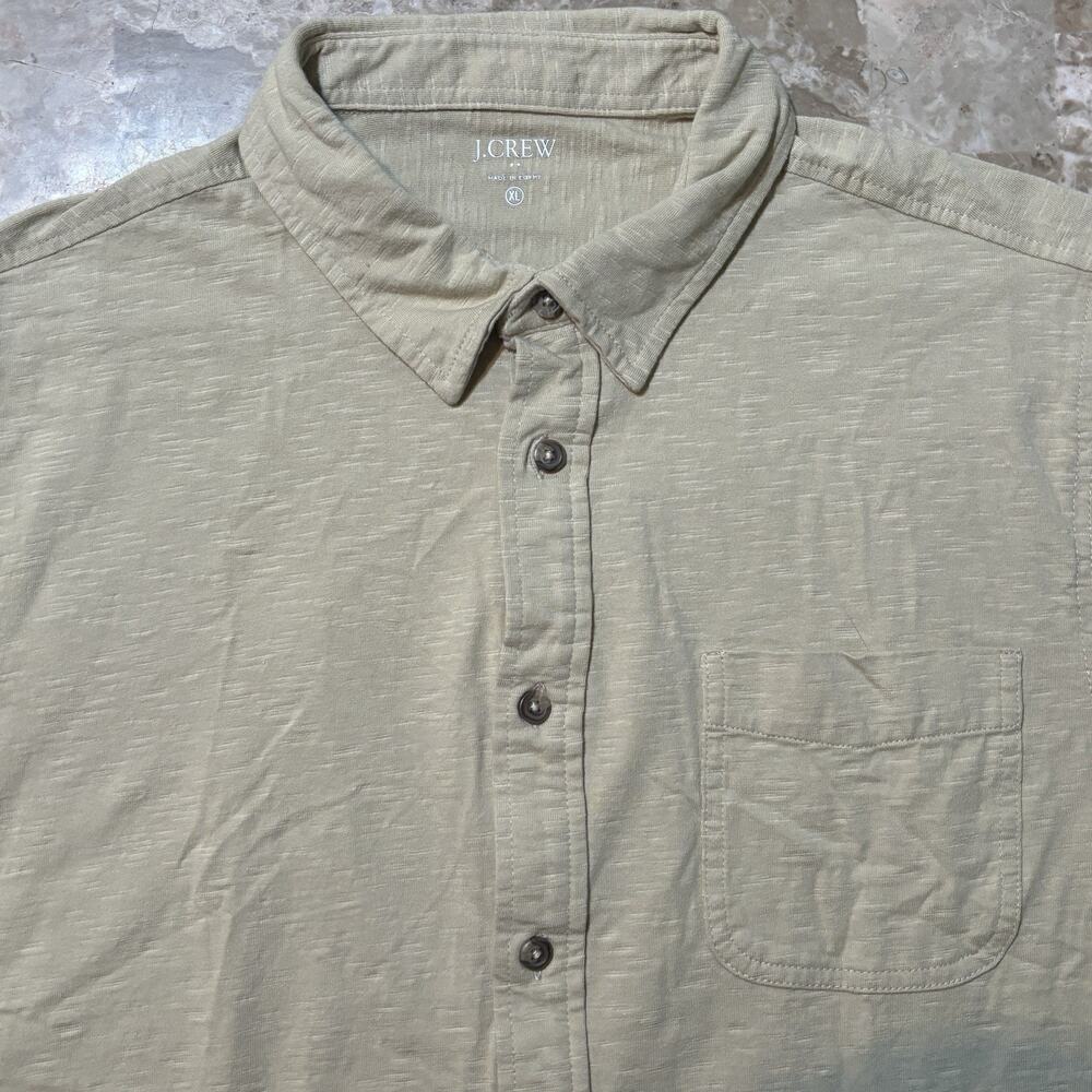 J Crew Shirt Mens XL Beige Tan Short Sleeve Knit Button Down Slub Cotton BG840